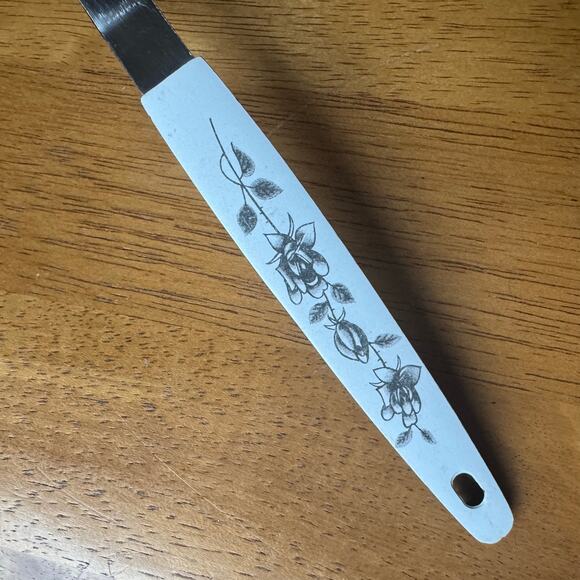 Vintage Potato Masher Stainless Steel Japan White Gray Flowers Enamel Handle 10" - Picture 5 of 12